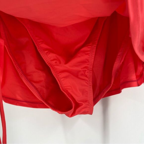 Island Escape Plus Women's Hamptons Ruched Skirtini Swim Bottom Coral 24W - Picture 3 of 5